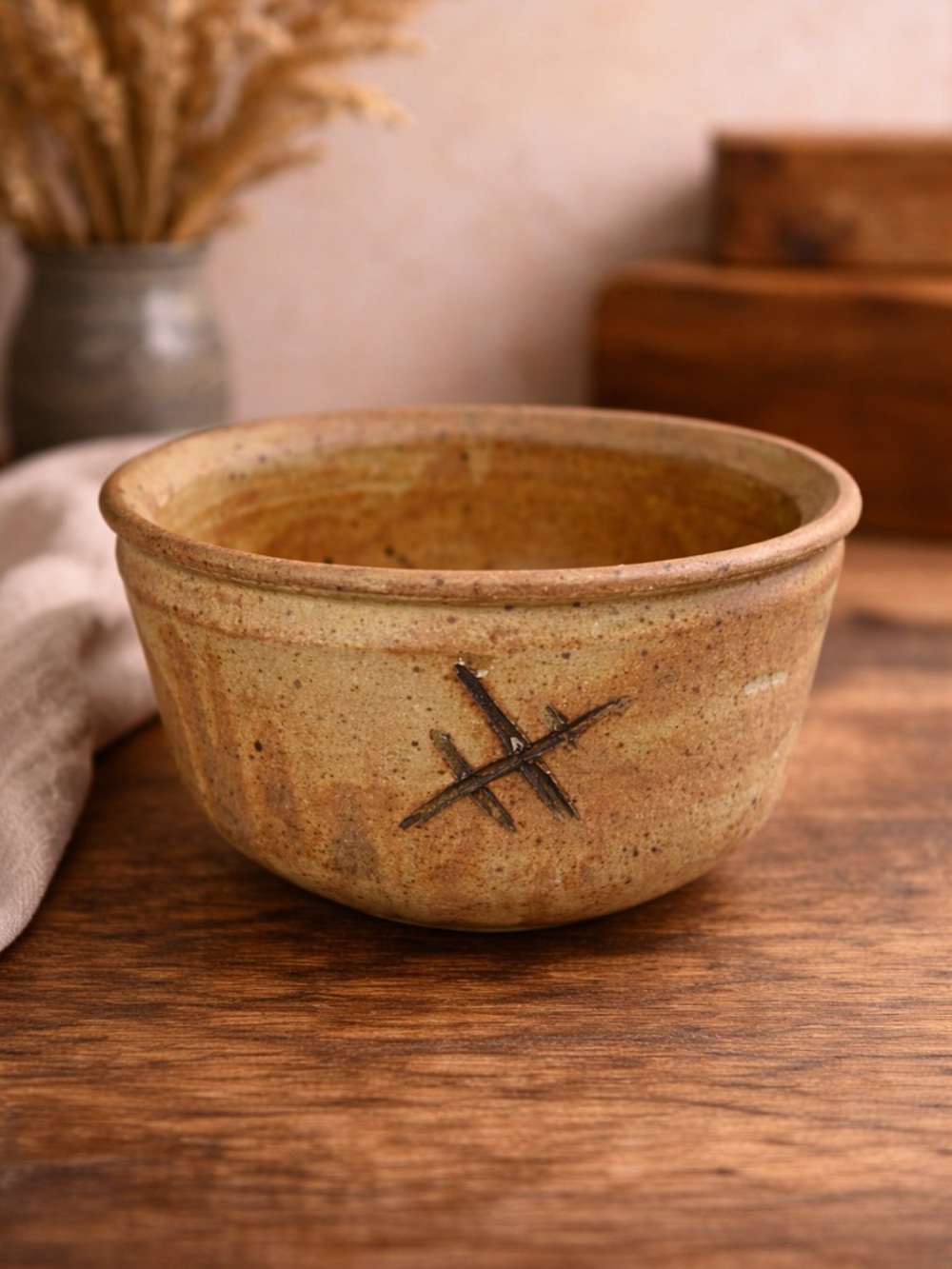 Handmade Studio Pottery Bowl Rustic Speckled Stoneware Signed